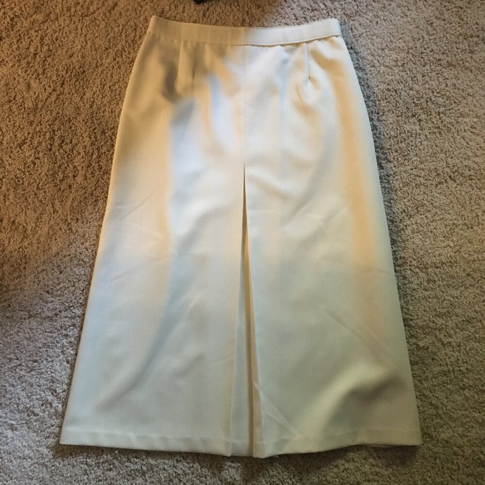 VTG Koret Ivory Kick Pleat Midi Skirt 28W Clean Girl Minimalist Quiet Luxury - Picture 8 of 14
